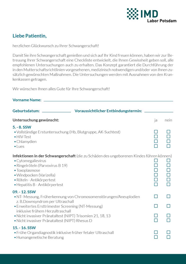 PDF Checkliste Schwangerschaft